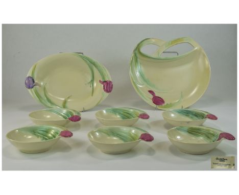 Carlton Ware - 1930's 8 Piece Fruit Set. Consisting of Salad Bowls and Six Dishes. All Pieces are In Good Condition with No D