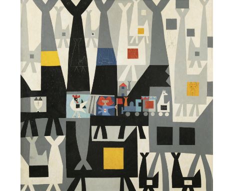 Colin Middleton RHA RUA MBE (1910-1983)Abstract with Toy TrainOil on board, 90 x 90cm (35½ x 35½'')Signed with monogramProven