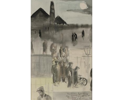 Patrick McElroy (1923-2008)Railway Drawing, Men Leaving C&amp;R Works, Inchicore, Night 5.15Watercolour on paper, 43 x 26.5cm