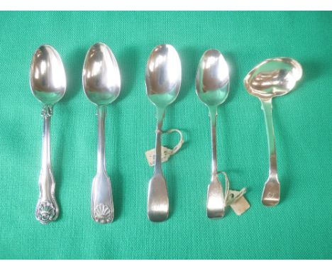 4 mixed hallmarked silver spoons & sauce ladle, 3ozt