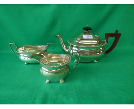 Hallmarked silver 3 piece tea set by R&amp;S of Birmingham, 30ozt, retialed by Reid and Sons Newcastle