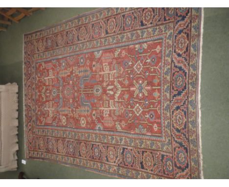 Caucasian / Turkestan carpet with trees &  stylised medallions &  broad panel borders, 296cm x 206cm