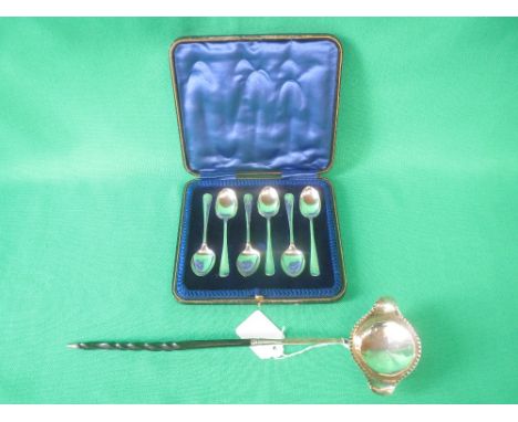 Set of 6 hallmarked silver tea spoons, silver bowl, toddy ladle, 2ozt