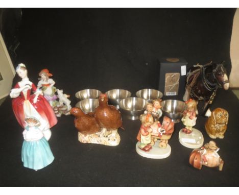 Qty of china including Beswick birds, figurines, Royal Doulton, Hummel.