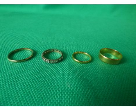 Two 22ct gold wedding bands &  9ct gold wedding band, 9ct gold eternity ring, size R,FF, 10g