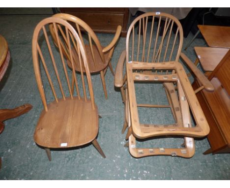 3 Ercol spindle back chairs &  2 stools