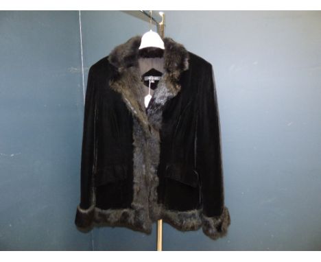 Black silk &  rabbit fur trimmed jacket by IN &  JOY