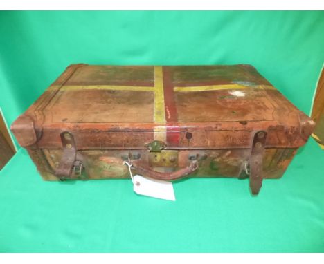 Vintage German leather suitcase by E W Erbliche Verdienste, with original lined interior &  tray