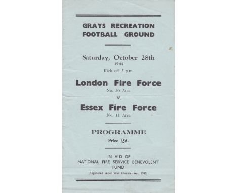 WARTIME AT GRAYS 44   Programme for game at Grays, 28/10/44, London Fire Force (36 area) v Essex Fire Force ( 11 area) , play
