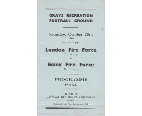 WARTIME AT GRAYS 44   Programme for game at Grays, 28/10/44, London Fire Force (36 area) v Essex Fire Force ( 11 area) , play