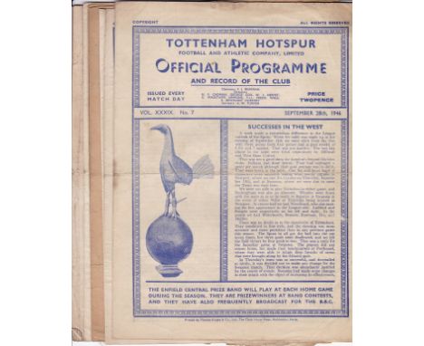 TOTTENHAM HOTSPUR       Eight home programmes for season 1946/7 v. Man. City, Bury, Plymouth torn, WBA, Stoke FA Cup and Rese