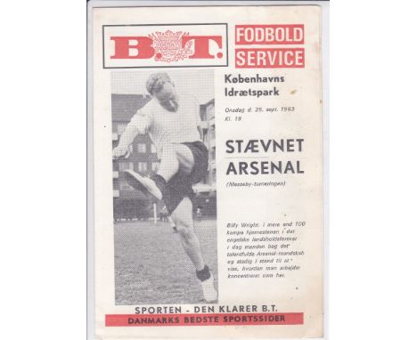 ARSENAL   Programme Staevnet v Arsenal Fairs Cup 25 Sept 1963. Played in Copenhagen. Arsenals' first competitive fixture in E