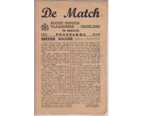 RED DEVILS FLANDERS -ENGLAND 1945   Very scarce four page programme, Red Devils Flanders (Belgium) v England , 24/3/45, the F