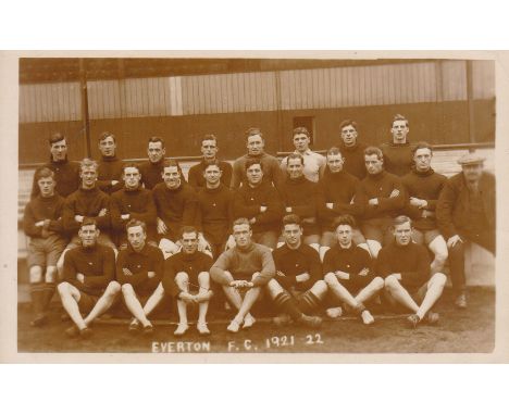 EVERTON 1921-22  Postcard, Everton team group, 1921-22, first team and reserves in training kit. 25 players plus trainer. Gen