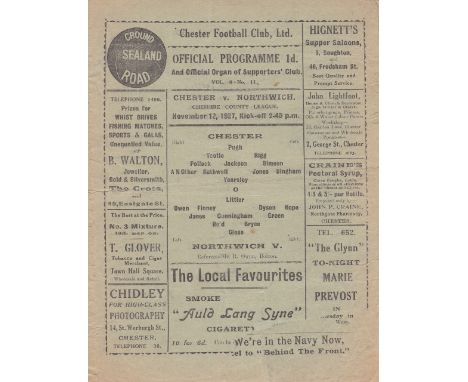 CHESTER - NORTHWICH   1927    Chester FC home programme v Northwich Victoria, 12/11/1927, Cheshire League, first team game as