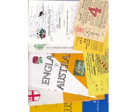RUGBY UNION- AUSTRALIA 1975-76  Nine items relating to the 1975-76 Australia UK tour. Includes tickets for the games at Cardi