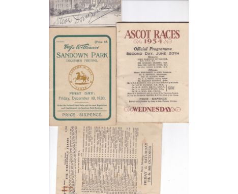 HORSE RACING - STEVE DONOGHUE    Collection of four items of some historical interest , a card signed in ink by Steve Donoghu