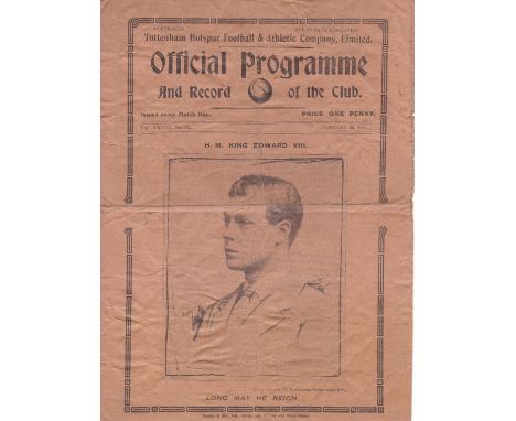 TOTTENHAM - HUDDERSFIELD 1936   Tottenham home programme v Huddersfield, 25/1/1936, Cup, front cover shows H.M. King Edward V