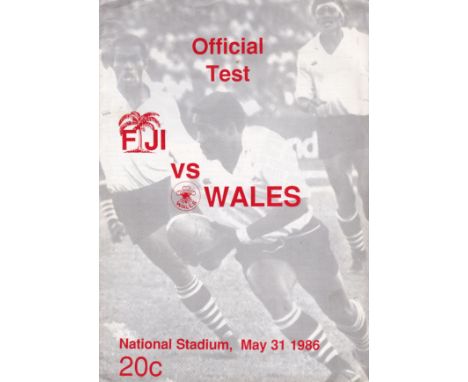 RUGBY UNION-FIJI-WALES  1986    Programme for Rugby Union International, Fiji v Wales, 31/5/86 at the National Stadium. First