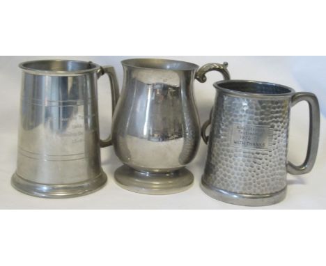 MAN UTD-TESTIMONIAL TANKARDS    Three tankards given as "thank- you mementoes" by players who had testimonials. All are inscr