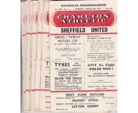 CHARLTON 57-58   Twenty two home programmes, 57-58, 20 x League ( all except v Huddersfield) plus Cup v Huddersfield and Fulh