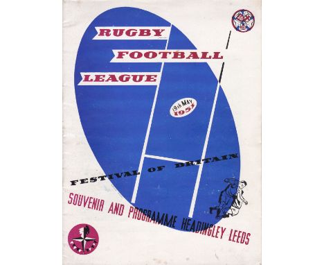 RUGBY LEAGUE-FESTIVAL OF BRITAIN 1951   Large format programme for specially arranged Festival of Britain Rugby League game, 