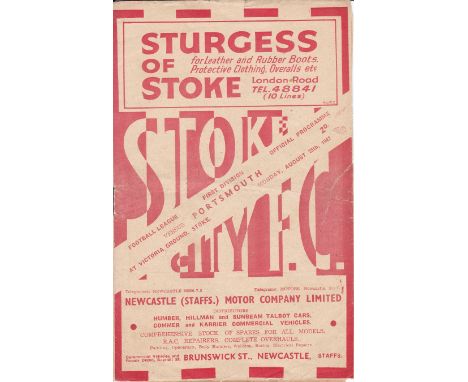 STOKE - PORTSMOUTH 47   Stoke home programme v Portsmouth, 25/8/47, Stoke won 2-1 in this their first home match of the seaso