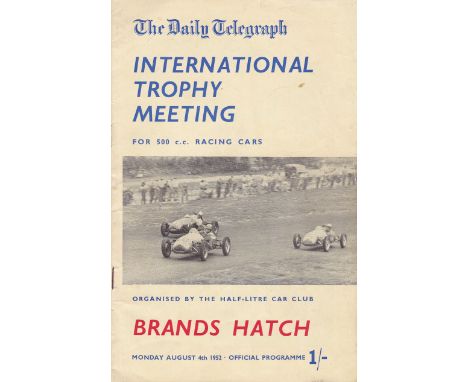 MOTOR RACING    Programme for the International Trophy Meeting 4 August 1952 at Brands Hatch. Light fold at corner, results f