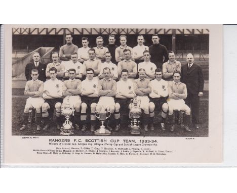POSTCARD - RANGERS 1933-34   Postcard, Rangers team group, Scottish Cup Team 1933-34, first team and reserves . Pictured with