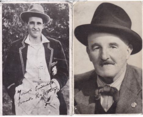 FRANK R FOSTER- ASHES HERO   Two postcard photographs of England and Warwickshire Cricketer Frank R Foster with notes in his 