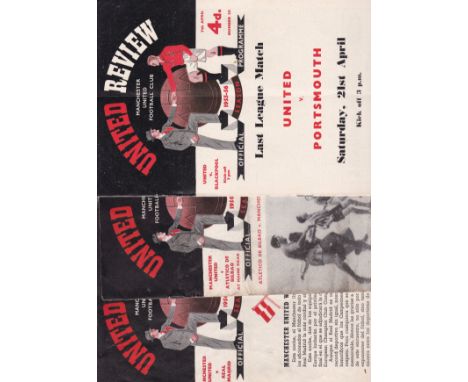 MANCHESTER UNITED   Three United home programmes, 55/6 v Blackpool 7/4/56 (United won 2-1 to clinch the title, slight fold, o