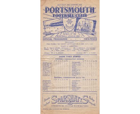 PORTSMOUTH - BURNLEY 47/8   Portsmouth home programme v Burnley, 23/8/47, opening game of the season and Burnley won 1-0, fol