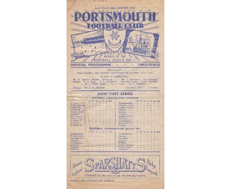 PORTSMOUTH - BURNLEY 47/8   Portsmouth home programme v Burnley, 23/8/47, opening game of the season and Burnley won 1-0, fol