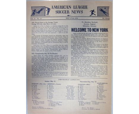 EVERTON - ABERDEEN 1956/SCHWABEN SC    Very scarce American League Soccer News programme for two Everton tour games, May 27th