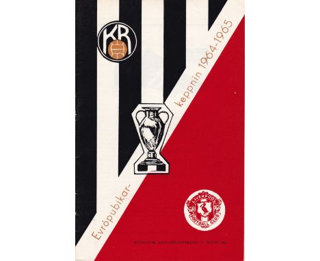 REKYJAVIK - LIVERPOOL 64   Official programme for the first competitive match played in Europe by Liverpool, K.R.Reykjavik v 