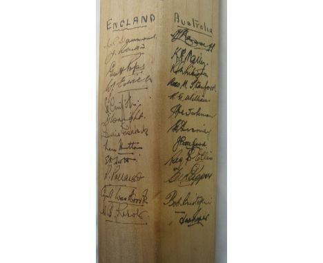 SIGNED CRICKET BAT    Warsop-Hendren four star cricket bat signed in 1953 by cricketers from England and Australia, 12 from e