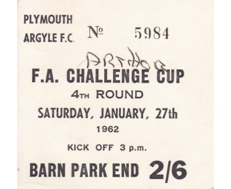 PLYMOUTH / TOTTENHAM    Ticket Plymouth v Tottenham FA Cup 4th Round 27 Jan 1962. Writing on front with Spurs written on reve