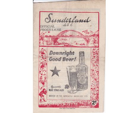 SUNDERLAND / CHELSEA    Scarce programme Sunderland v Chelsea 17 Sept 1947. Light horizontal fold at reverse.    Generally go