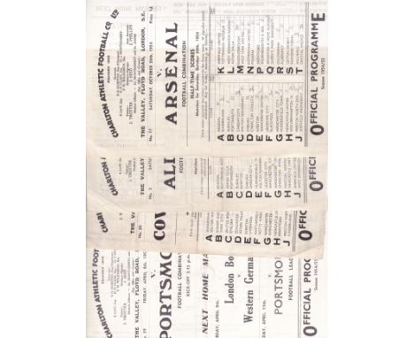 CHARLTON RESERVES 54-55   Four Charlton home single sheet Reserves programmes, v Arsenal, Aldershot (Comb Cup), Coventry and 