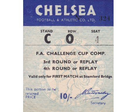 CHELSEA - TICKET    Ticket Chelsea v Darlington FA Cup 4th Round 25 Jan 1958. Light vertical fold.    Good