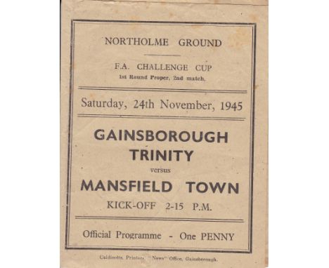 GAINSBOROUGH TRINITY - MANSFIELD FA CUP 45-6    Very scarce small format four page FA Cup programme, Gainsborough Trinity v M
