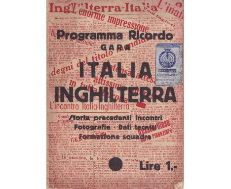 1939 ITALY v ENGLAND       Friendly played 13 May 1939 at the San Siro, Milan. Very rare 24-page programme published in Milan