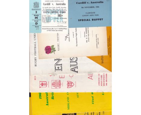 RUGBY UNION - AUSTRALIA 1966-67  Seven items relating to the 66-67 Australian rugby union tour of the Uk, ticket for game v C