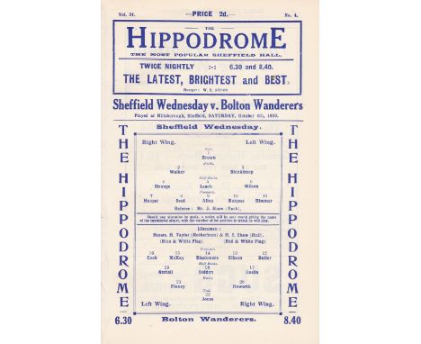 SHEF WED - BOLTON 1930   Wednesday home programme v Bolton, 4/10/1930, Wednesday failed to complete the treble of title wins 