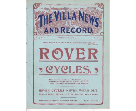 ASTON VILLA - SHREWSBURY 1906-07 Volume 1 Number 33 of The Villa News and Record, Aston Villa v Shrewsbury, 2/3/1907, Birming