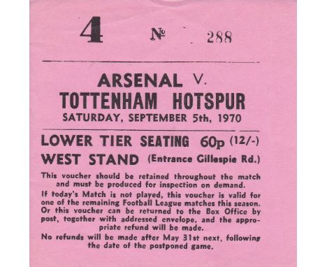 ARSENAL - TICKET    Ticket Arsenal v Tottenham 5 Sept 1970. Double season.    Generally good
