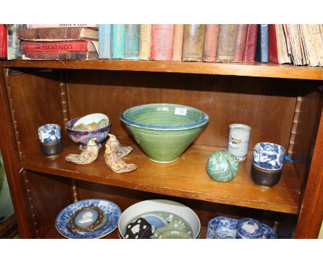 A SET OF TWO GRADUATED CONTEMPORARY JAPANESE VASES with signature to base, three soapstone oxen, a Chinese bowl, three contem