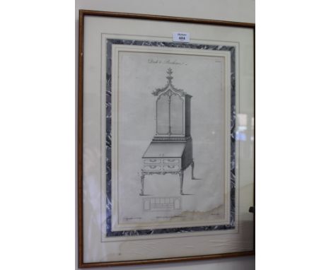 M. DARLY - AN ETCHING of a piece of Chippendale furniture 37cm x 24cm, a Chinese watercolour and further pictures and prints 