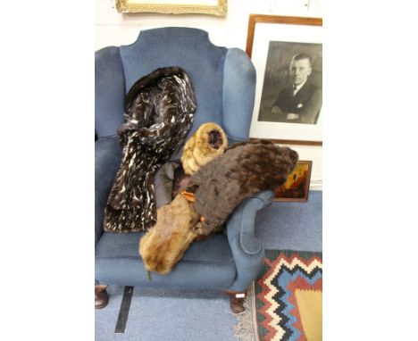A BROWN'S OF CHESTER FUR COAT a further fur coat, two furs stoles and a fur muff