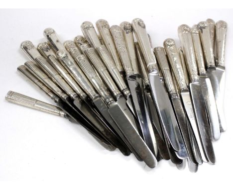 A SELECTION OF SILVER HANDLED KNIVES in the king and queen pattern by Harrison Brothers  & Howson Ltd 